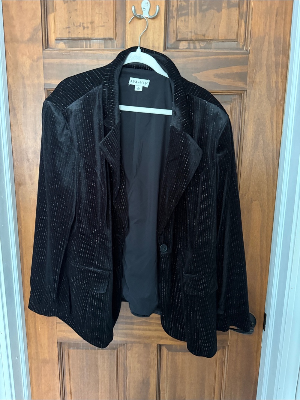 Ava & Viv Black Velvet Pinstripe Blazer